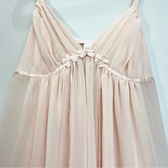 Y2K Oscar de la Renta Pink Label blush pink chiffon baby doll chemise nighty L - Picture 6 of 17